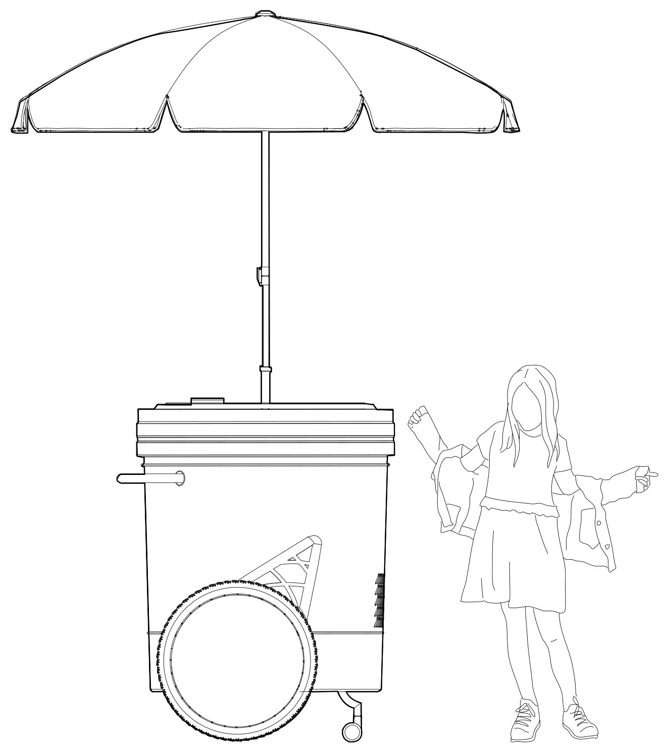 Drawing of the Barattolone with a girl for scale