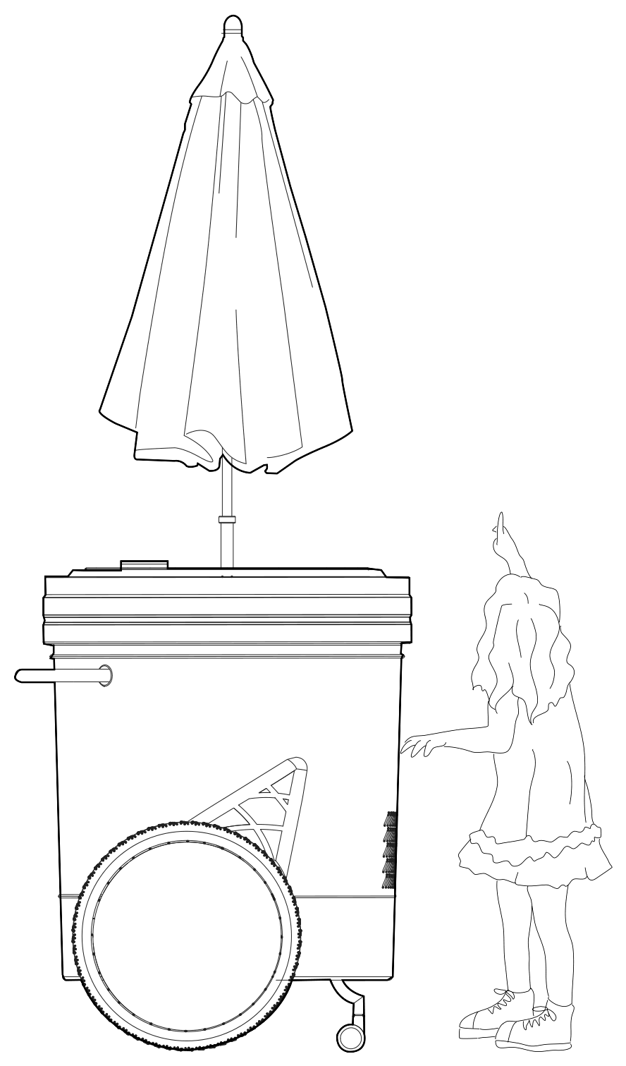 Drawing of the Barattolone with the umbrella closed
