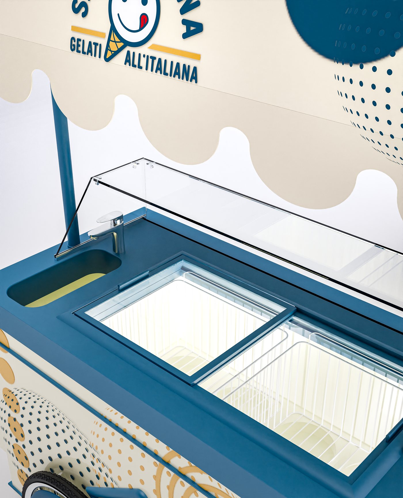 The integrated freezer under the glass display