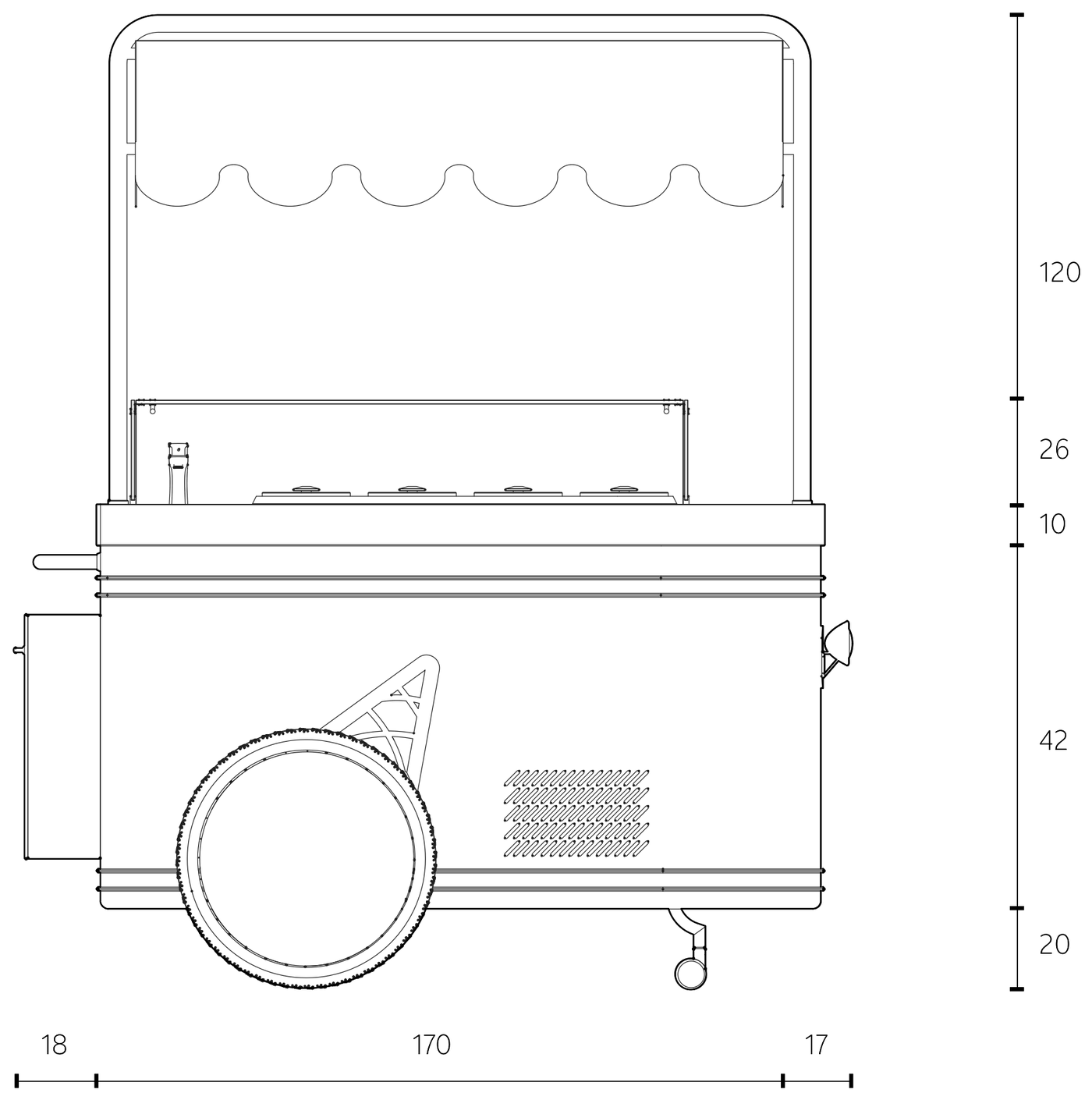 Side drawing of the Carretto Classic with dimensions