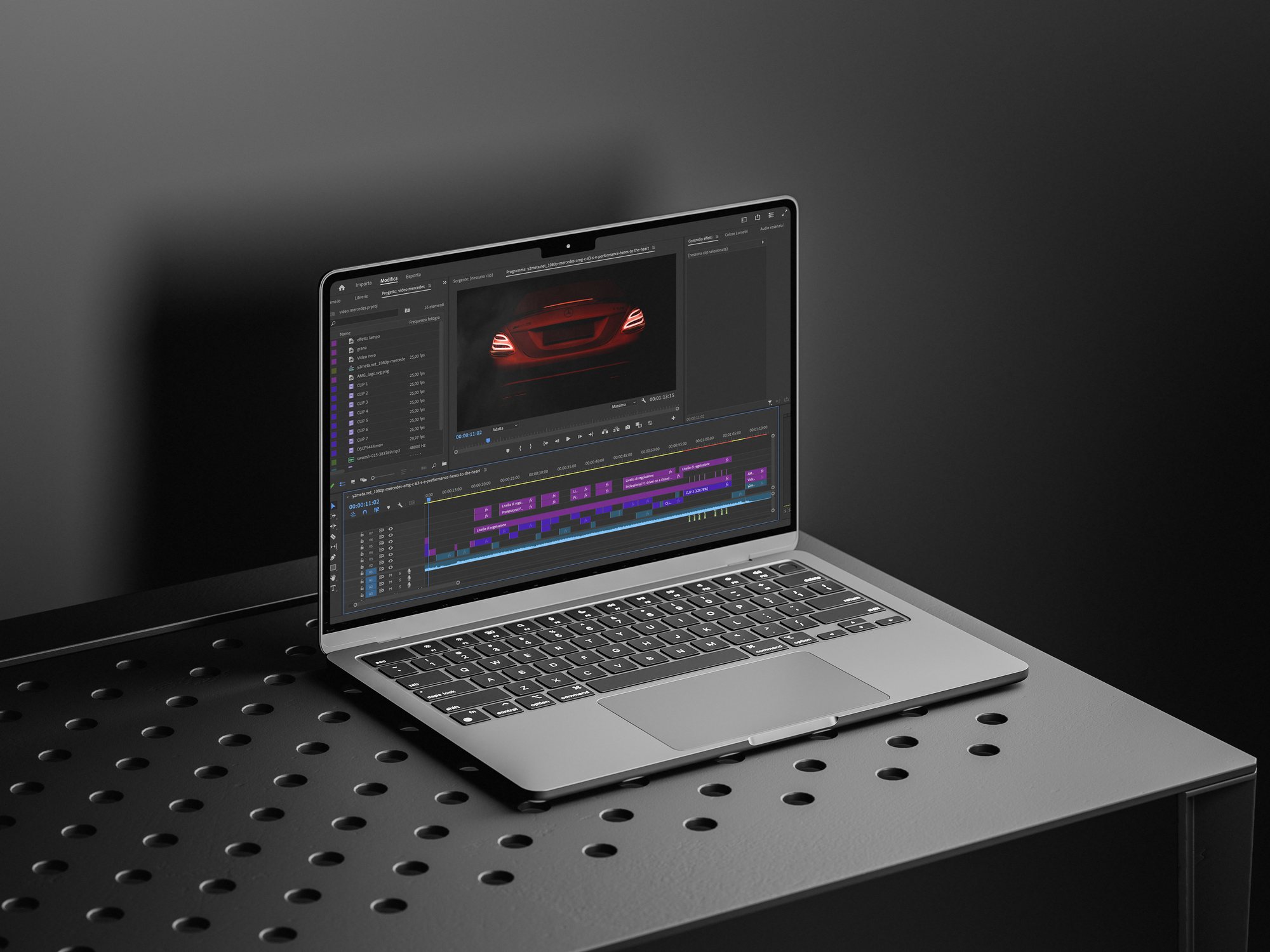 Laptop showing the spot's timeline in Premiere Pro