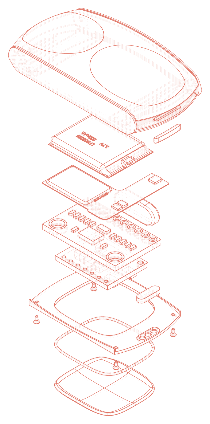 Exploded line drawing of the Nocturne bracelet