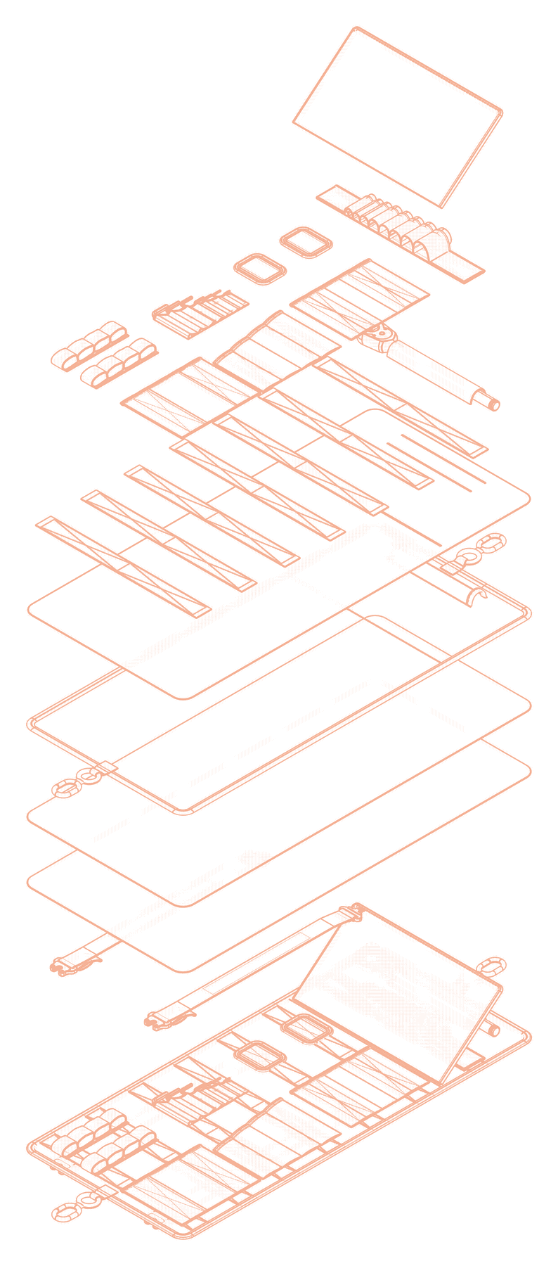 Exploded axonometric of the nine layers of Nomad Shift