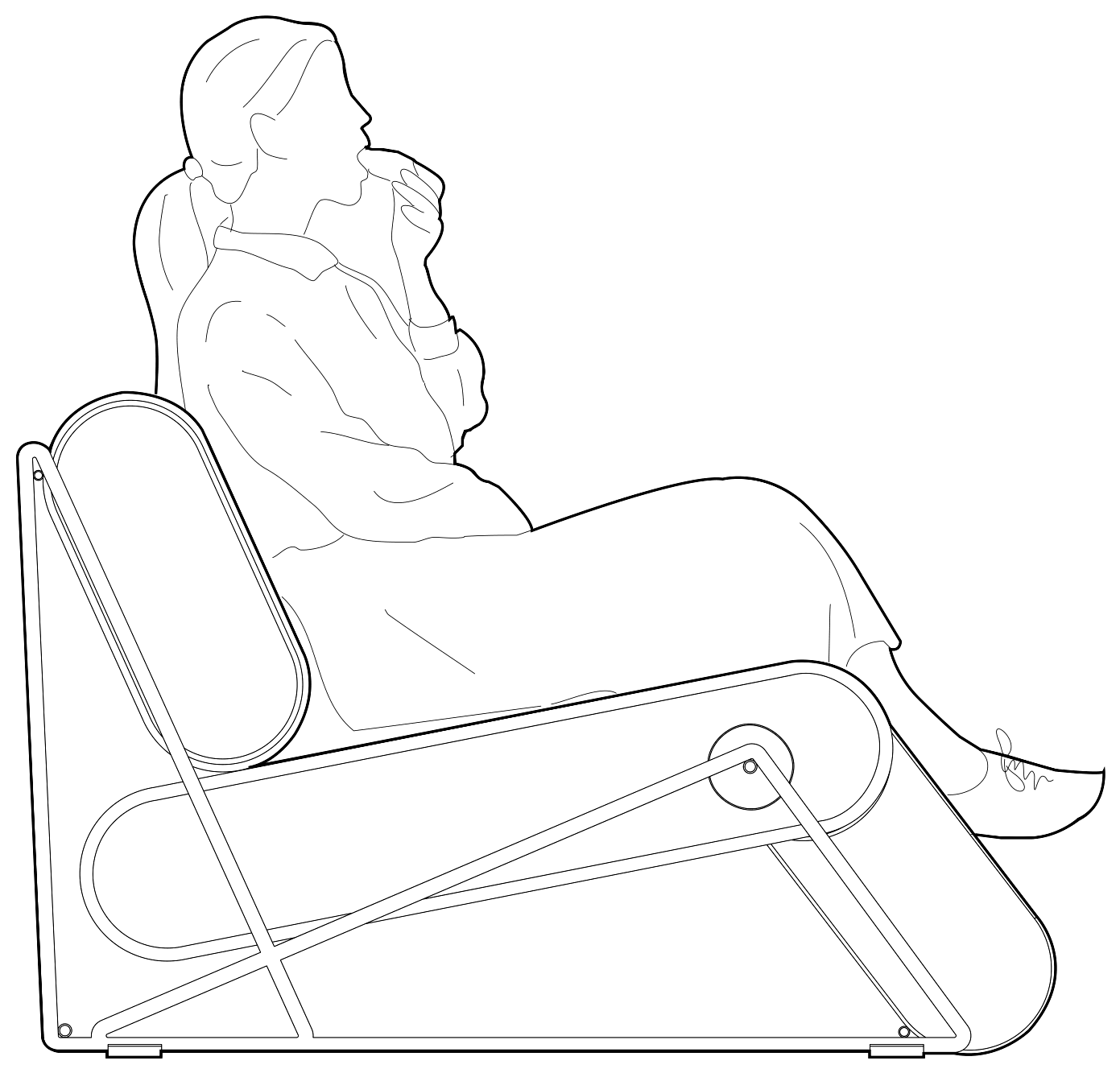 Line drawing of a woman sitting upright on Vòltia