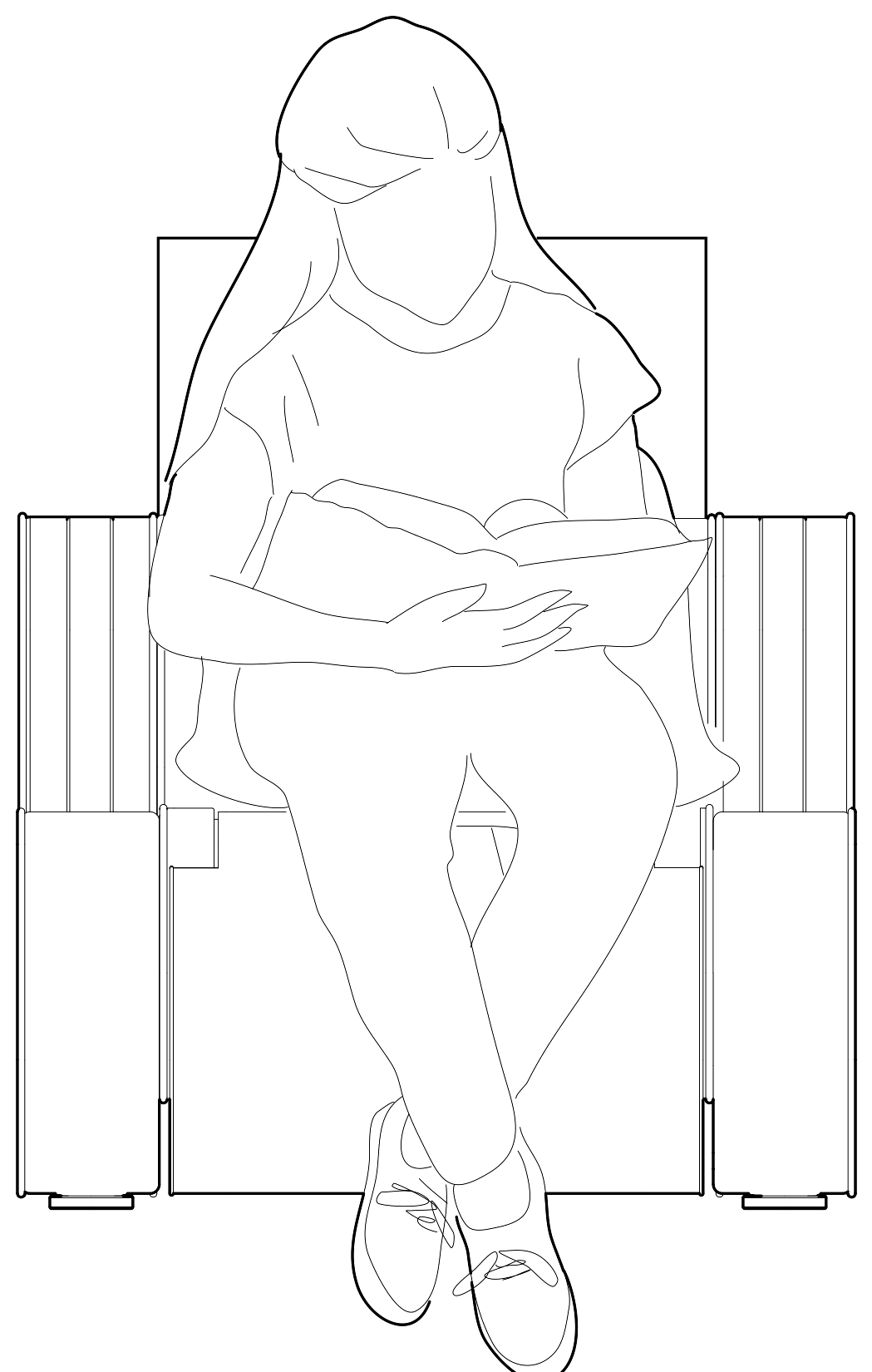 Front line drawing of a woman reading on Rotonda